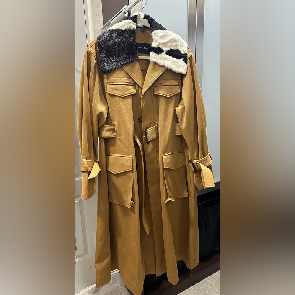 Proenza Schouler Wool Twill Belted Trench Coat with removable Shearling Collar
